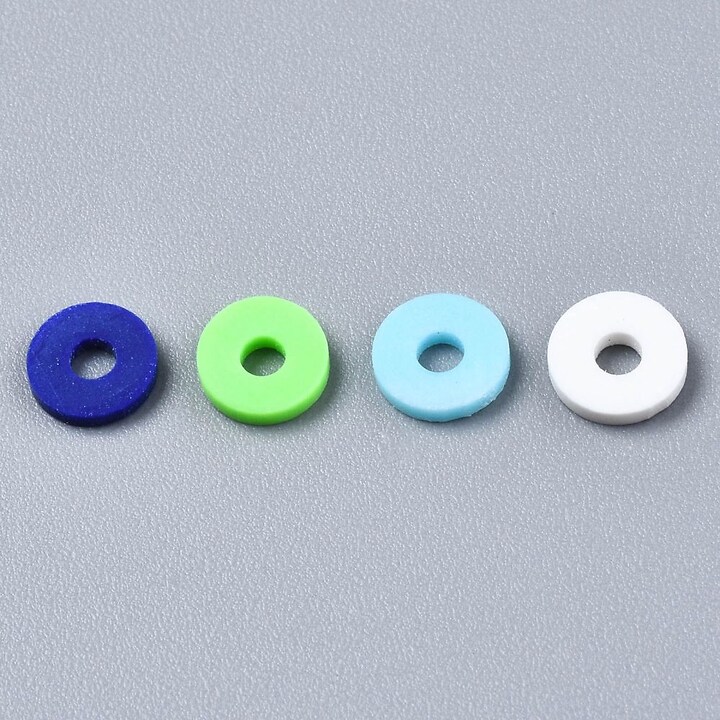 Sirag margele Heishi rondele din lut polimeric 6x0,5-1mm - mix albastru alb
