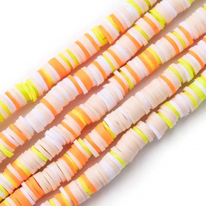Sirag margele Heishi rondele din lut polimeric 6x0,5-1mm - mix galben crem