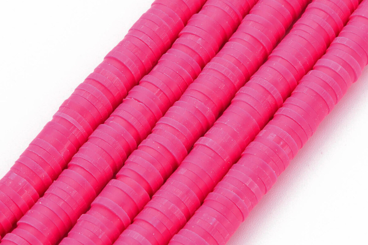 Sirag margele Heishi rondele din lut polimeric 6x0,5-1mm - roz fucsia