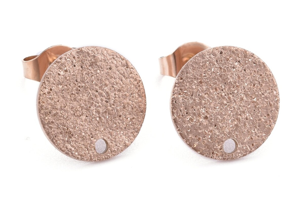 Tortite cercei otel inoxidabil 304 rose gold rotund cu textura 12x1mm (2 buc.)