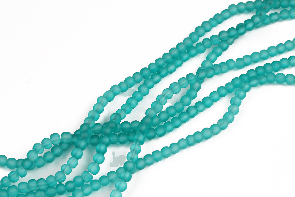 Sirag margele de sticla frosted (mat) sfere 4mm - verde turcoaz