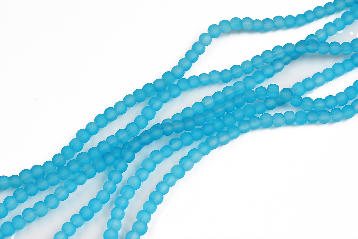 Sirag margele de sticla frosted (mat) sfere 4mm - albastru turcoaz