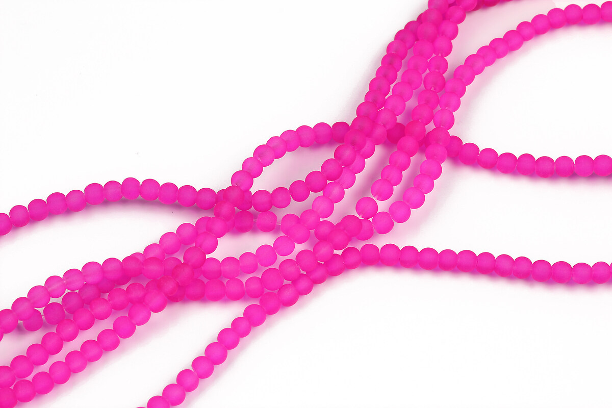 Sirag margele de sticla frosted (mat) sfere 4mm - roz inchis