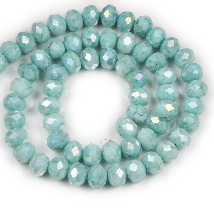 Margele cristal cu efect crackle rondele 8x10mm (sirag) - turcoaz