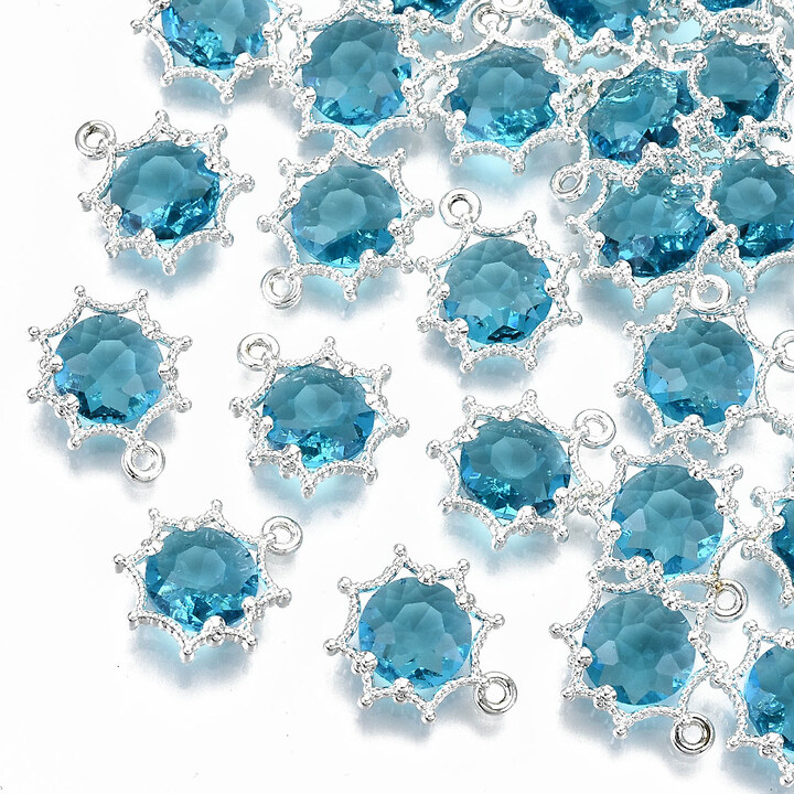 Pandantiv de cristal floare in montura argintie 15x13x4mm - bleu