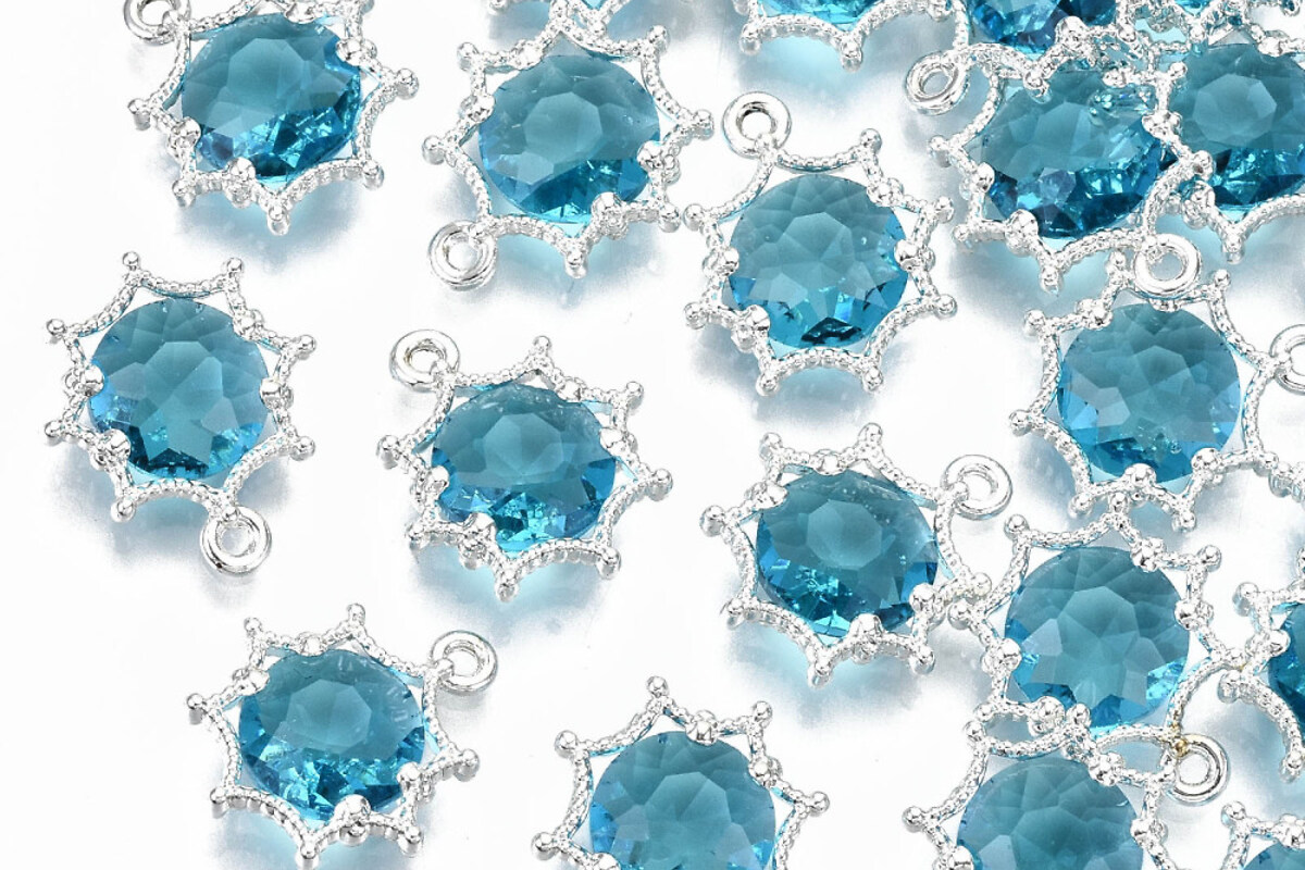 Pandantiv de cristal floare in montura argintie 15x13x4mm - bleu