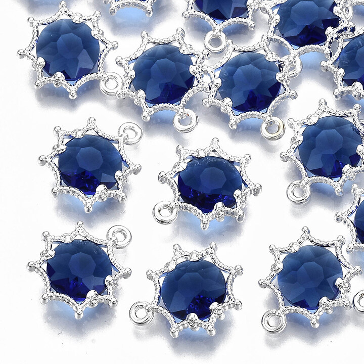 Pandantiv de cristal floare in montura argintie 15x13x4mm - albastru