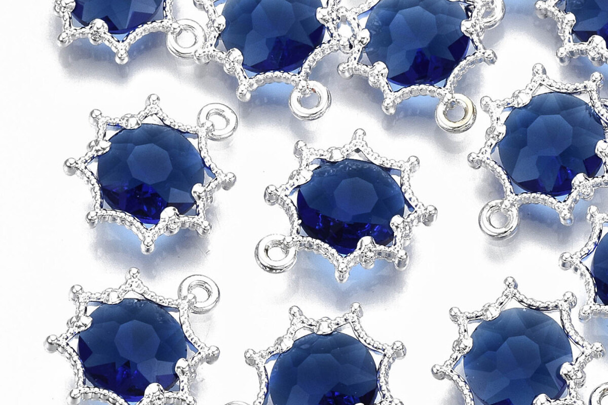 Pandantiv de cristal floare in montura argintie 15x13x4mm - albastru