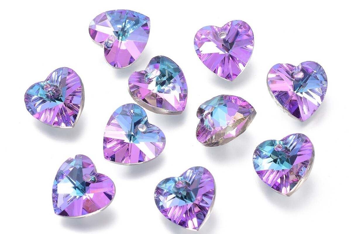 Pandantiv de cristal inima 14x14x7,5mm - albastru-mov