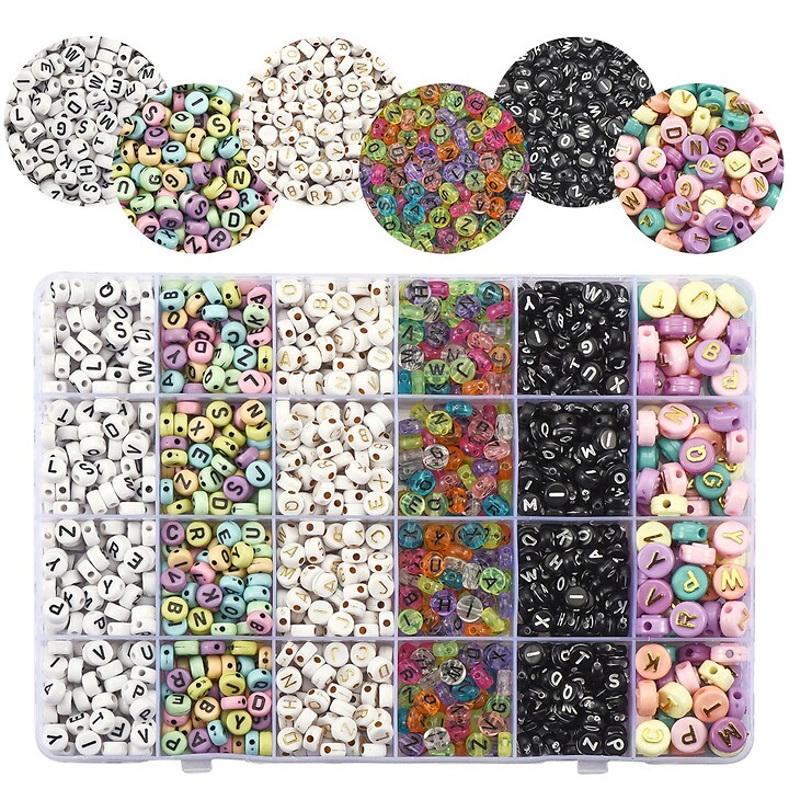 Margele set creativ, cutie 19x13x2cm cu 1300 margele cu litere colorate din plastic