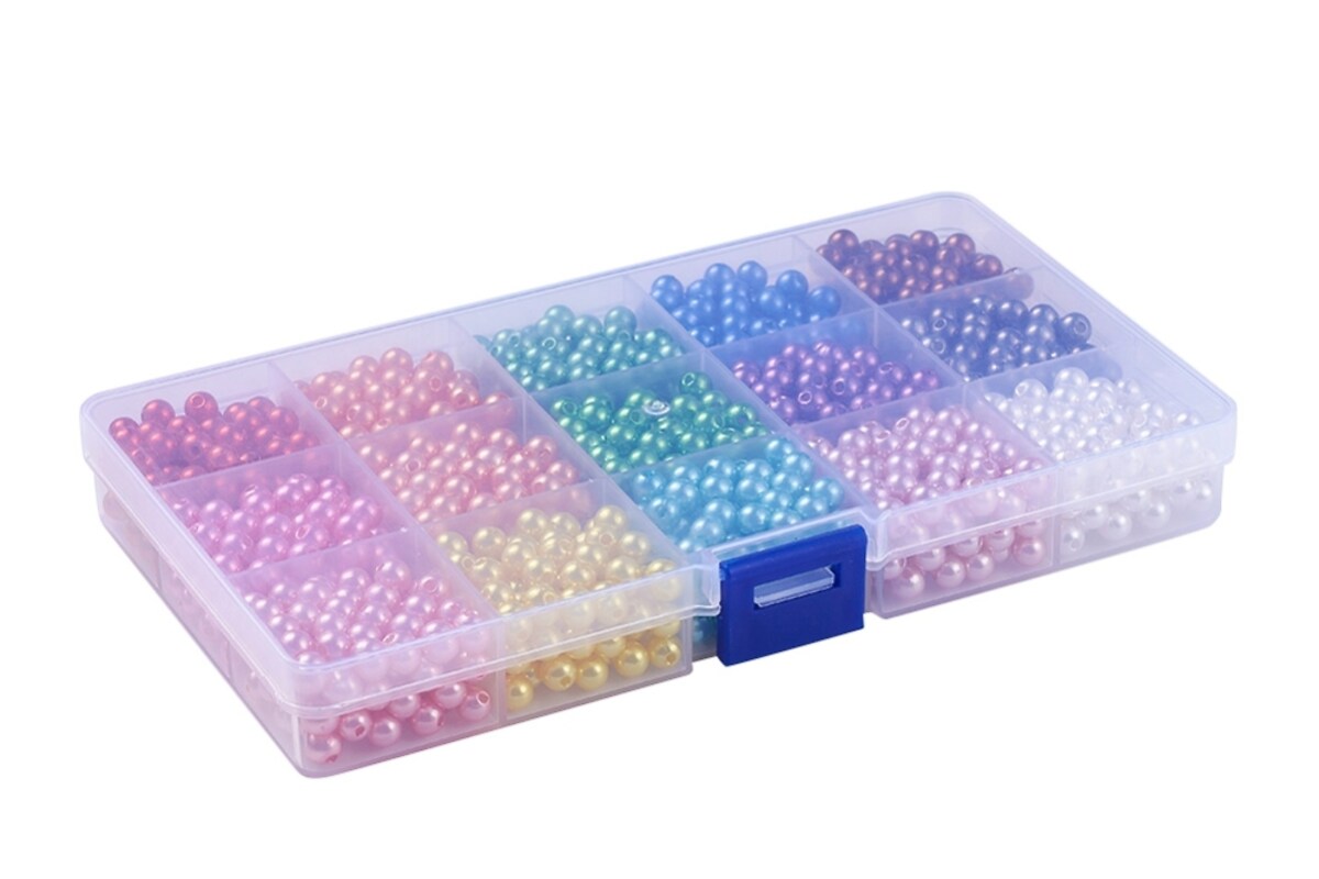 Margele set creativ, cutie 17,5x10cm cu 1350 margele perle de plastic cu orificiul mare