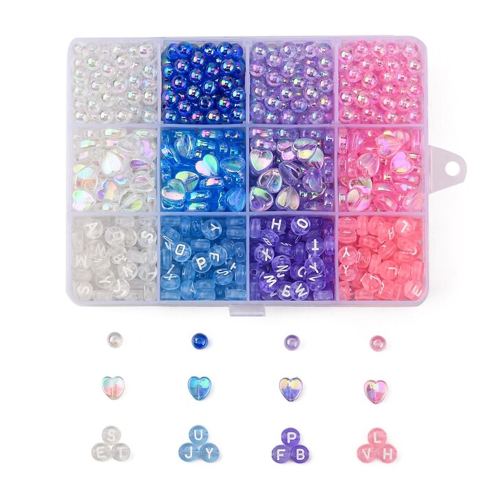 Margele set creativ, cutie 13x10x2,2cm cu 868 buc. margele plastic si margele litere