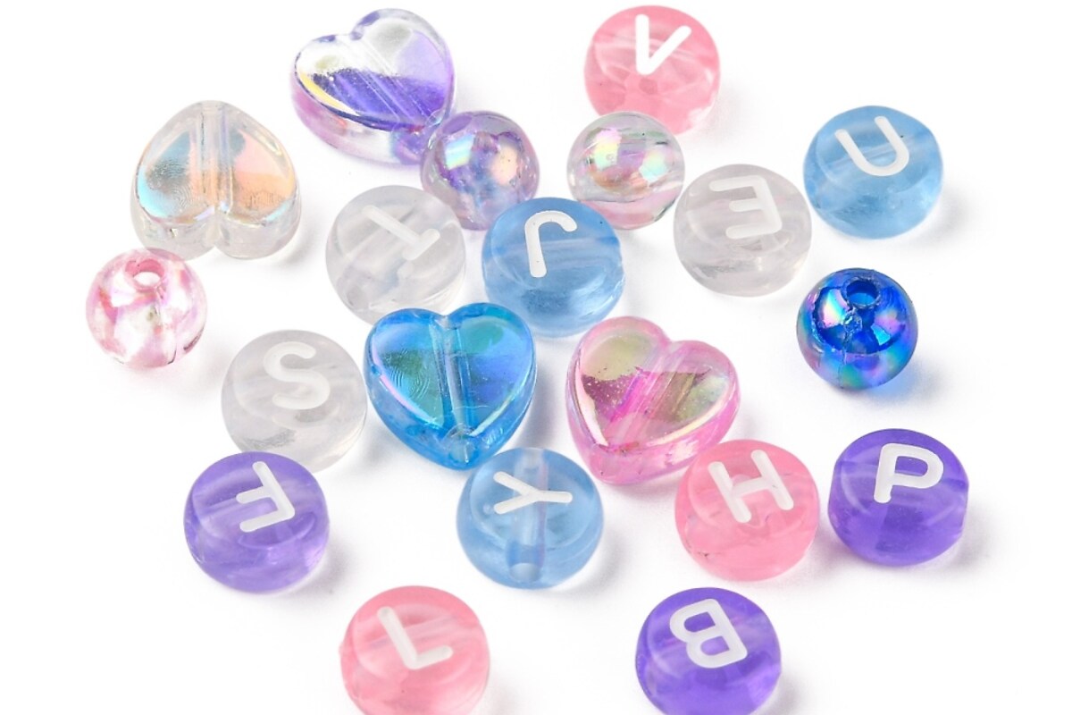 Margele set creativ, cutie 13x10x2,2cm cu 868 buc. margele plastic si margele litere
