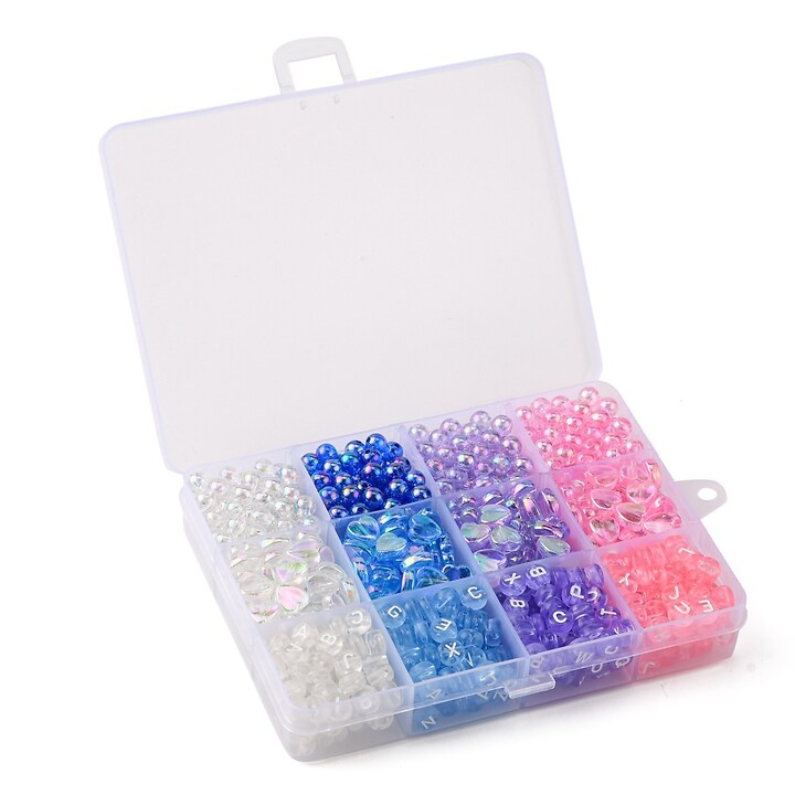 Margele set creativ, cutie 13x10x2,2cm cu 868 buc. margele plastic si margele litere