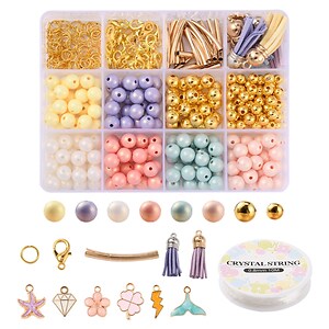 Margele set creativ, cutie 13x10x2,2cm cu 393 margele plastic si accesorii metalice pentru cercei