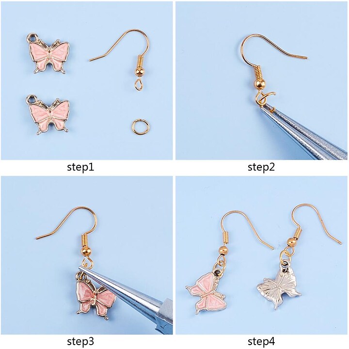 Margele set creativ, cutie 7,4x7,2x1,7cm cu 78 accesorii metalice pentru confectionarea cerceilor cu fluturi