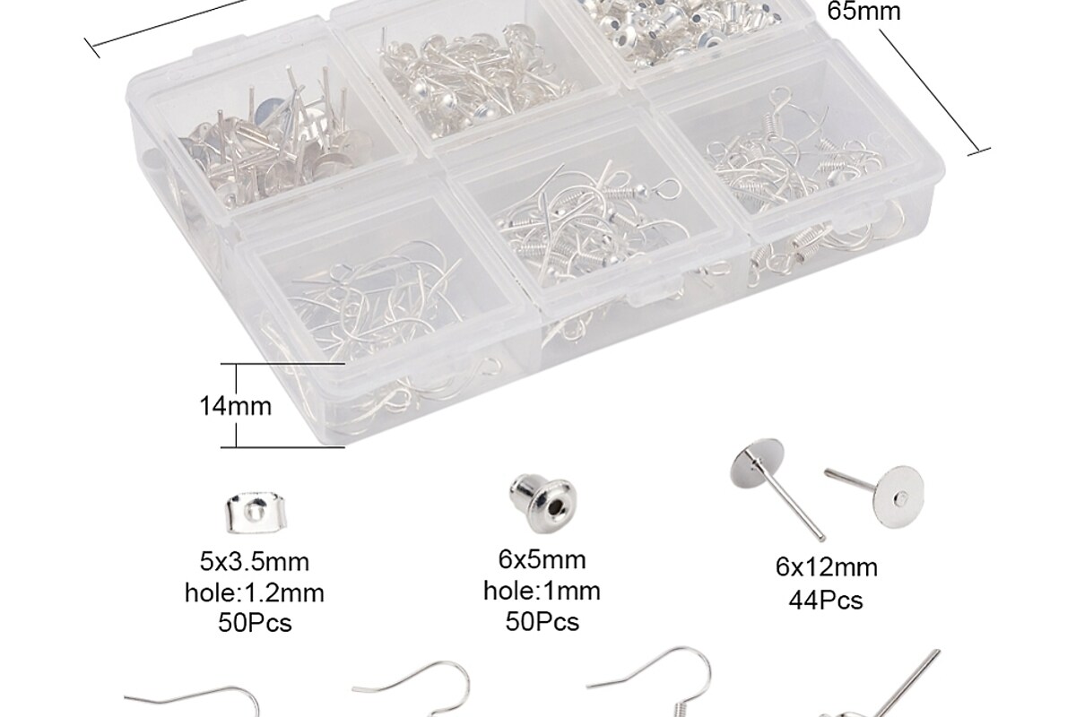 Margele set creativ, cutie 9x6,5x1,4cm cu 254 buc. accesorii metalice tortite pentru cercei