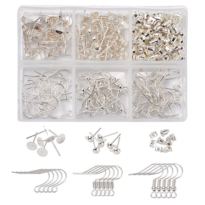 Margele set creativ, cutie 9x6,5x1,4cm cu 254 buc. accesorii metalice tortite pentru cercei