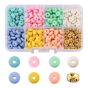 Margele set creativ, cutie 10,5x6,5x2,3cm cu 450 buc. margele de lut polimeric si margele cu rhinestone