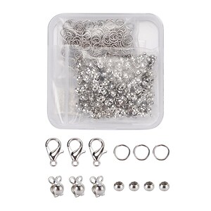 Margele set creativ, cutie 7,4x7,2x1,7cm cu 650 buc. accesorii metalice argintiu inchis