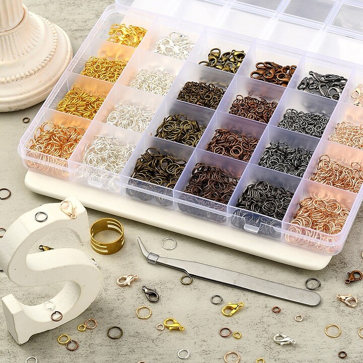 Margele set creativ, cutie 19x13,5x1,9cm cu 2340 buc. accesorii bijuterii din metal in 6 culori
