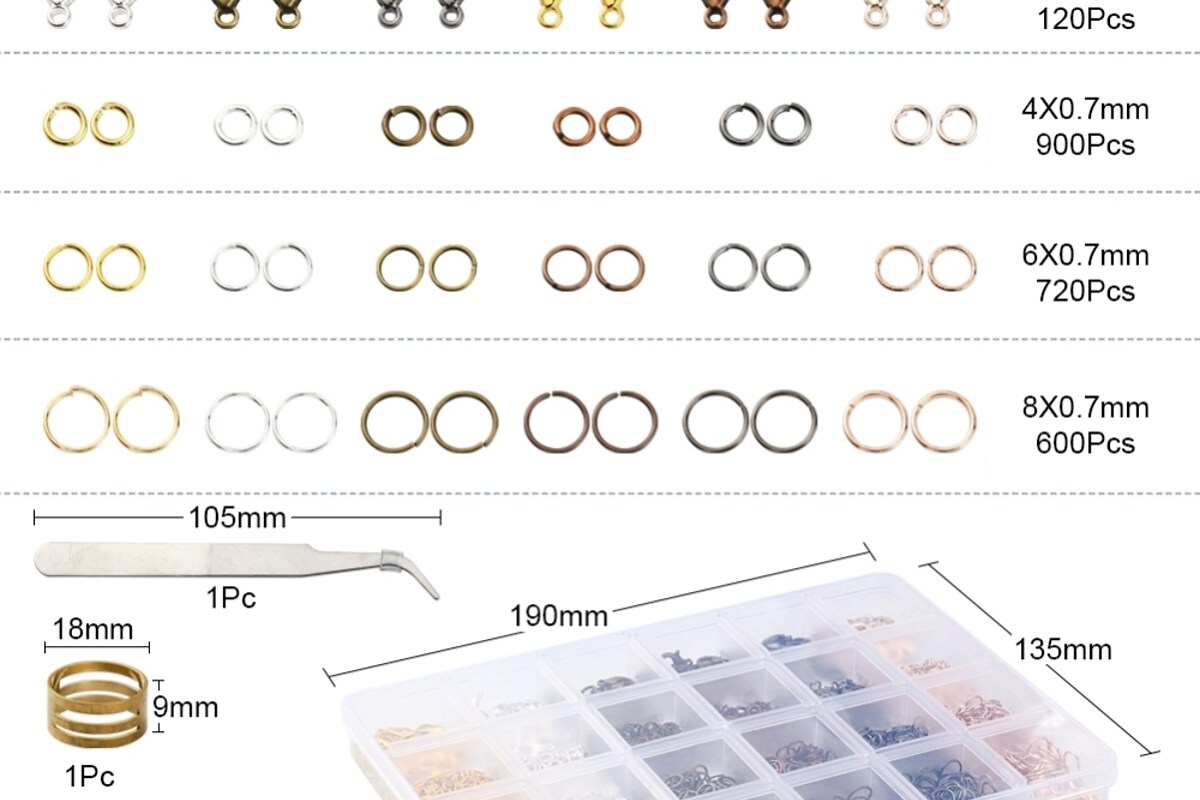 Margele set creativ, cutie 19x13,5x1,9cm cu 2340 buc. accesorii bijuterii din metal in 6 culori