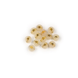Margele din plastic, plate 7mm, 100 buc, alb cu stele auriii