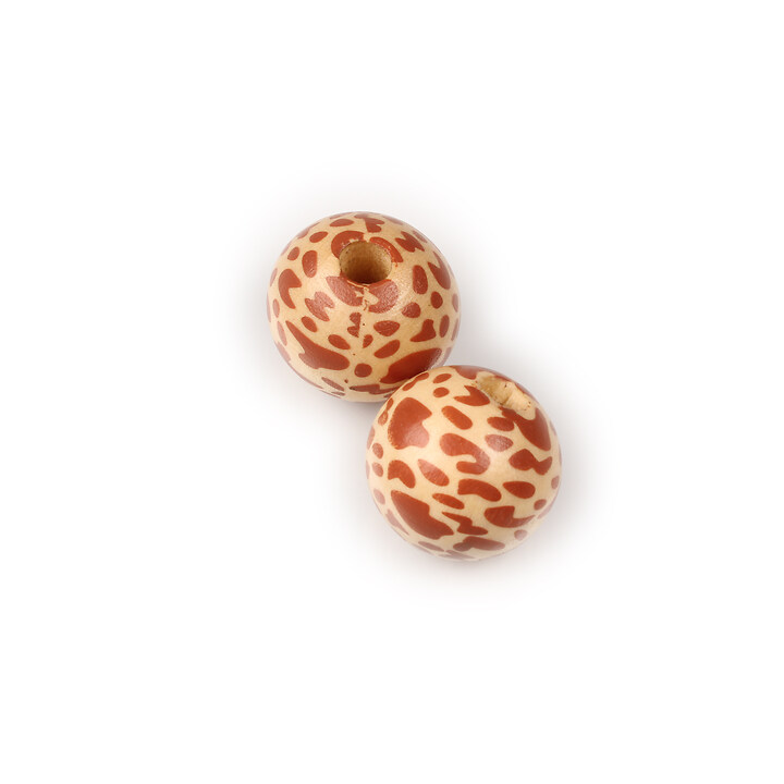 Margele lemn natural cu gaura mare pentru macrame, sfere 20x18mm - print leopard (1 buc.)