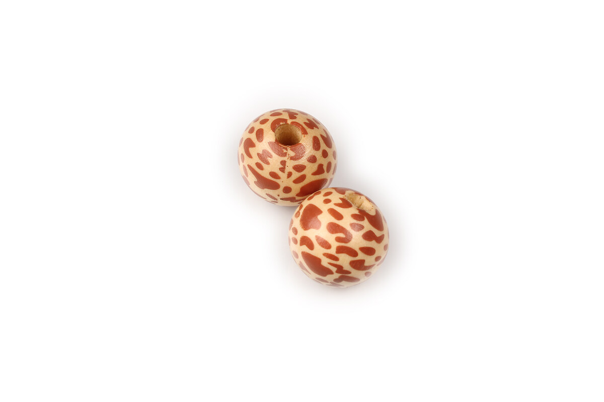 Margele lemn natural cu gaura mare pentru macrame, sfere 20x18mm - print leopard (1 buc.)