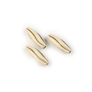 Margele de plastic crem cu insertii metalice aurii, alungite 25x10mm