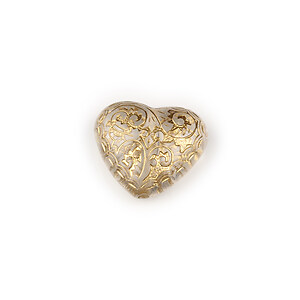 Margele de plastic crem transparent cu insertii metalice aurii, inima 27x30mm