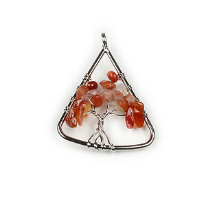 Pandantiv wire wrap argintiu inchis copacul vietii agate rosii