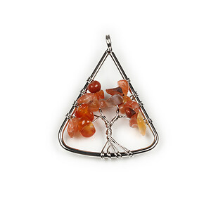Pandantiv wire wrap argintiu inchis copacul vietii agate rosii