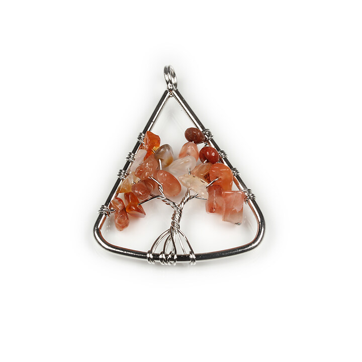 Pandantiv wire wrap argintiu inchis copacul vietii agate rosii