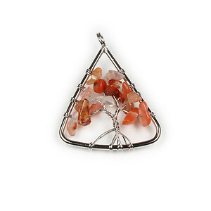 Pandantiv wire wrap argintiu inchis copacul vietii agate rosii