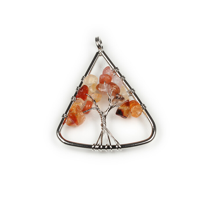 Pandantiv wire wrap argintiu inchis copacul vietii agate rosii