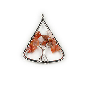 Pandantiv wire wrap argintiu inchis copacul vietii agate rosii