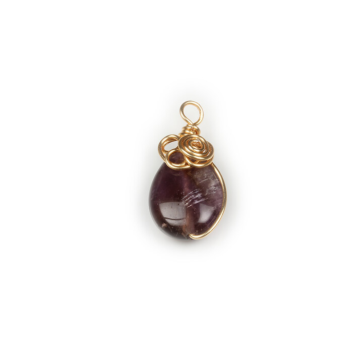 Pandantiv ametist cu agatatoare aurie 25-26x14mm