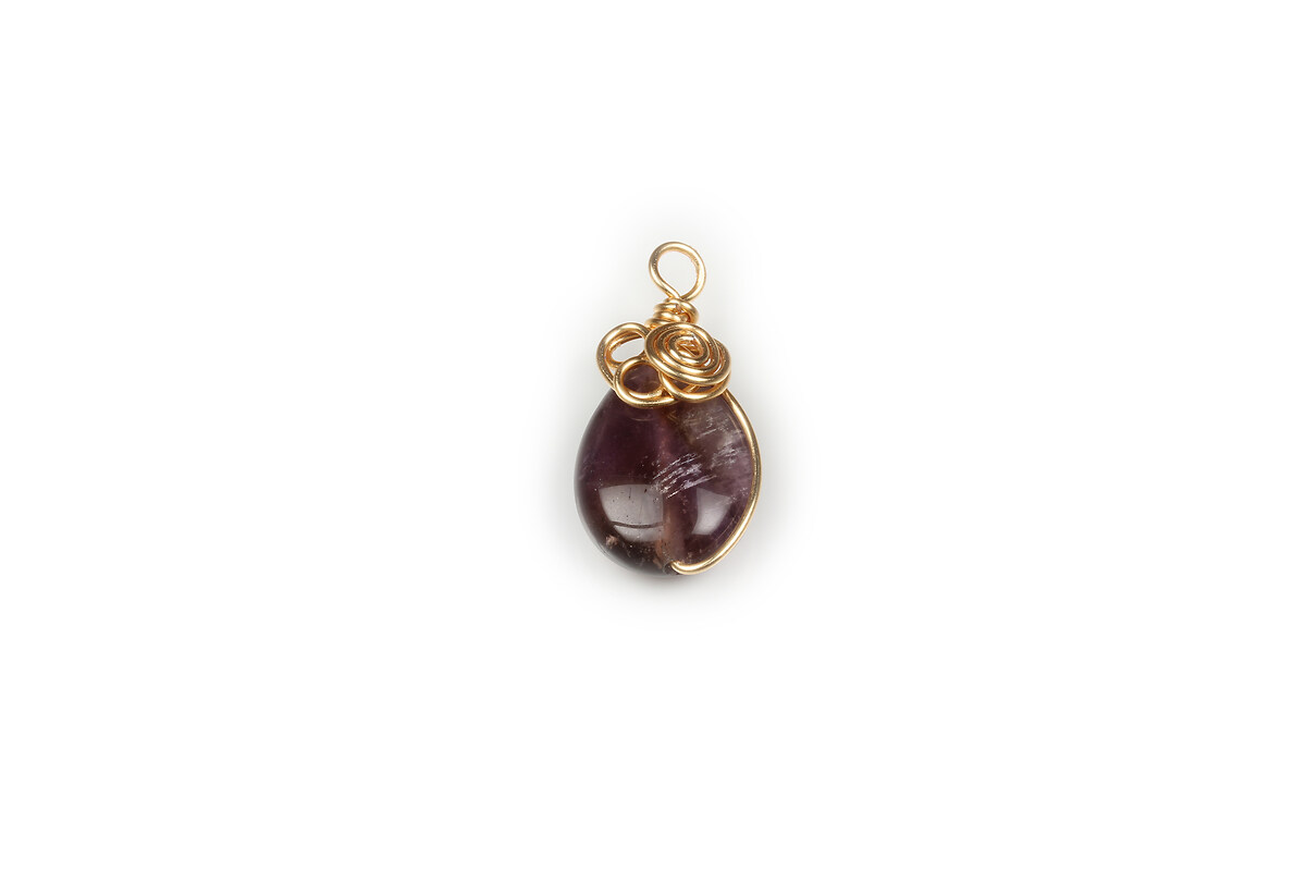 Pandantiv ametist cu agatatoare aurie 25-26x14mm
