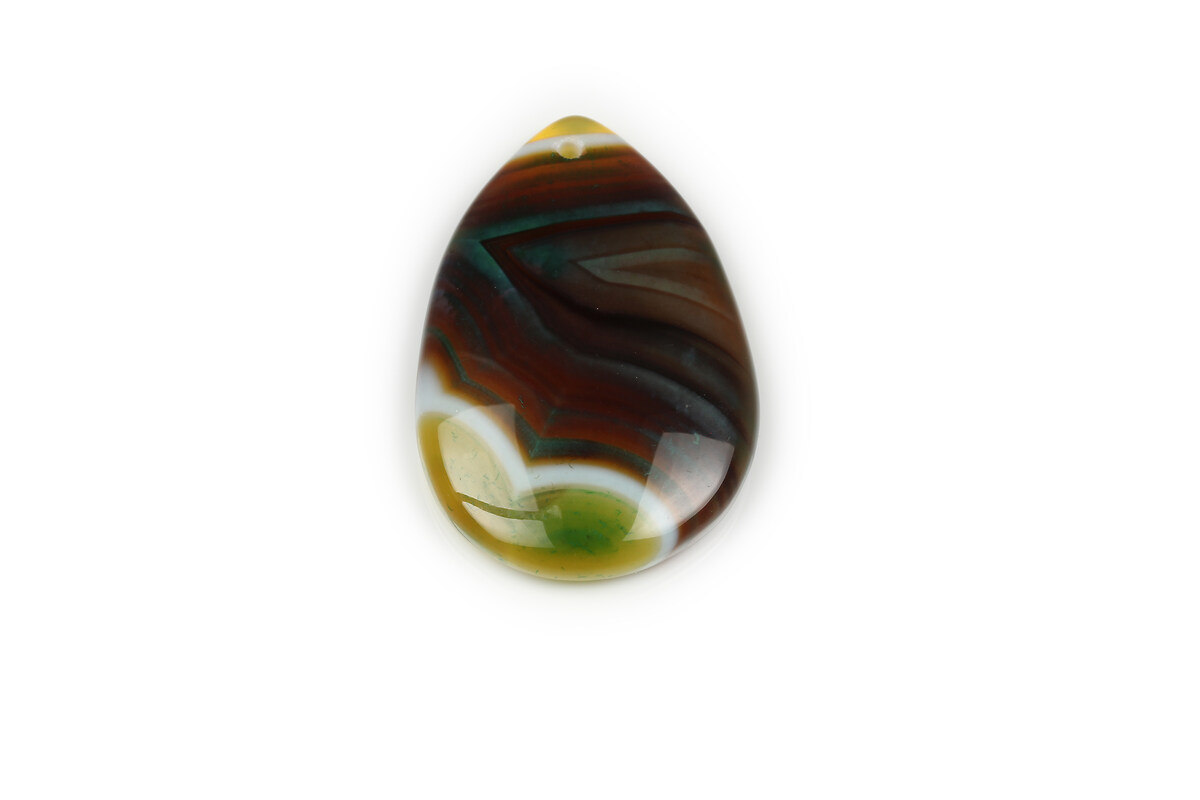 Pandantiv lacrima agata striped maro si verde 40x28mm