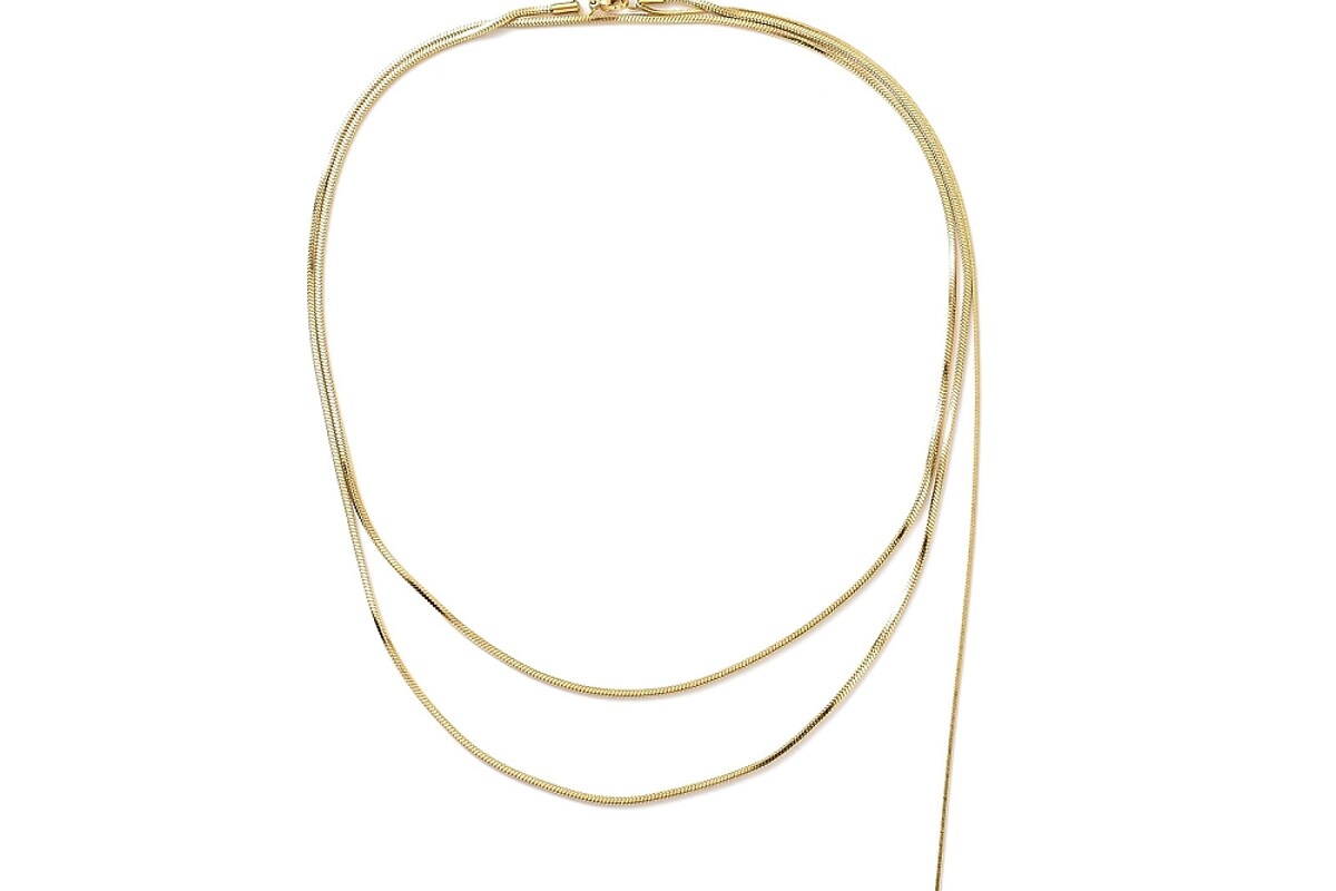Colier lant lung otel inoxidabil 304 auriu, cu perla acrilica la capat, lungime 112cm