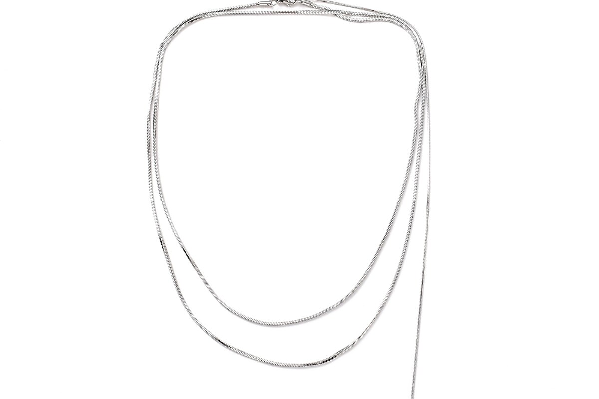 Colier lant lung otel inoxidabil 304, cu perla acrilica la capat, lungime 112cm