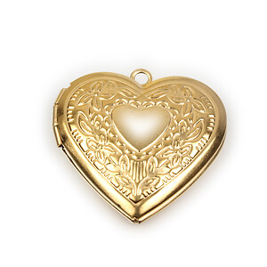 Pandantiv otel inoxidabil auriu 304, inima care se deschide (locket) 29x28,5x7mm