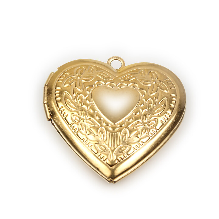 Pandantiv otel inoxidabil auriu 304, inima care se deschide (locket) 29x28,5x7mm