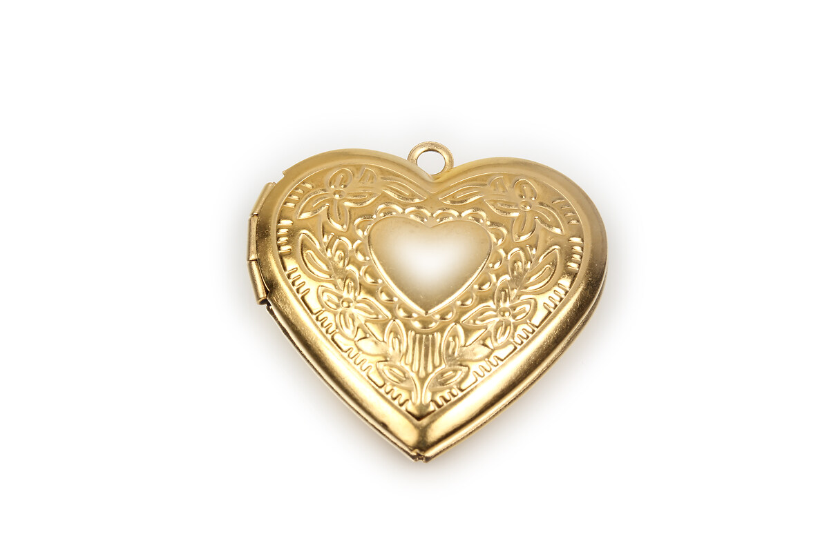 Pandantiv otel inoxidabil auriu 304, inima care se deschide (locket) 29x28,5x7mm