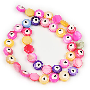 Mărgele sidef colorat cu email evil eye banuti 10x4-5 mm (sirag)
