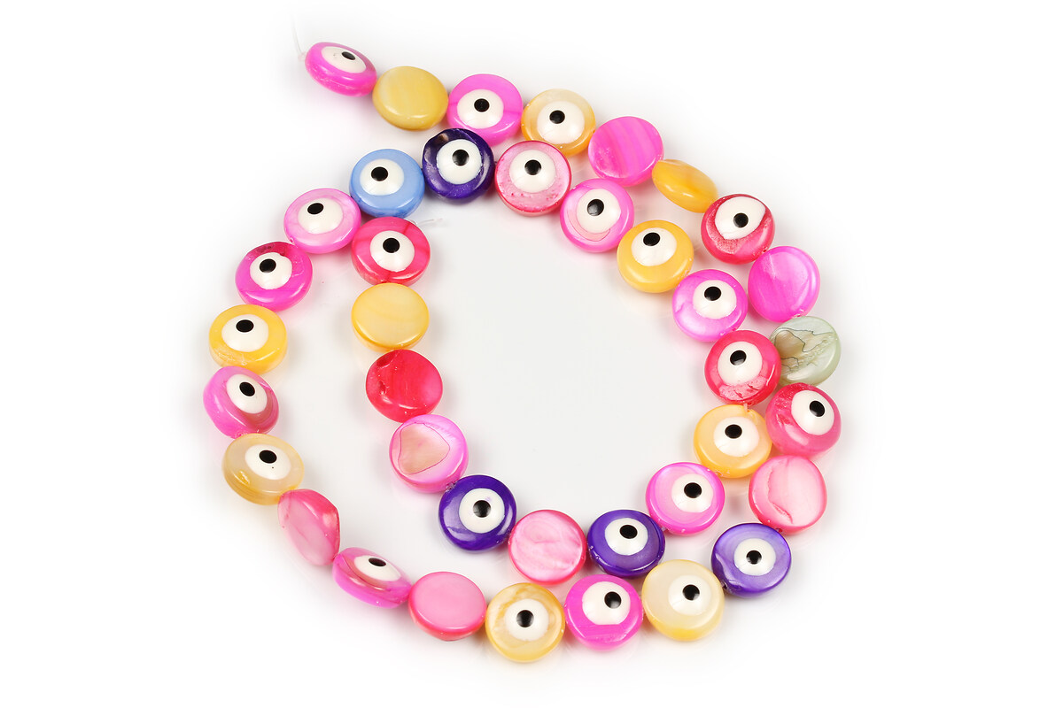 Mărgele mărgele sidef colorat cu email evil eye banuti 10x4-5 mm (sirag)