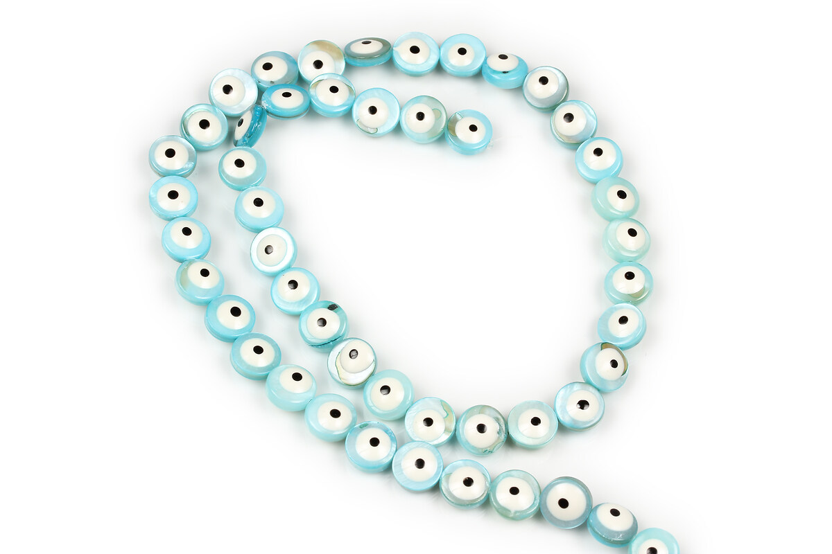Sirag margele sidef bleu cu email evil eye banuti 8x3-4mm