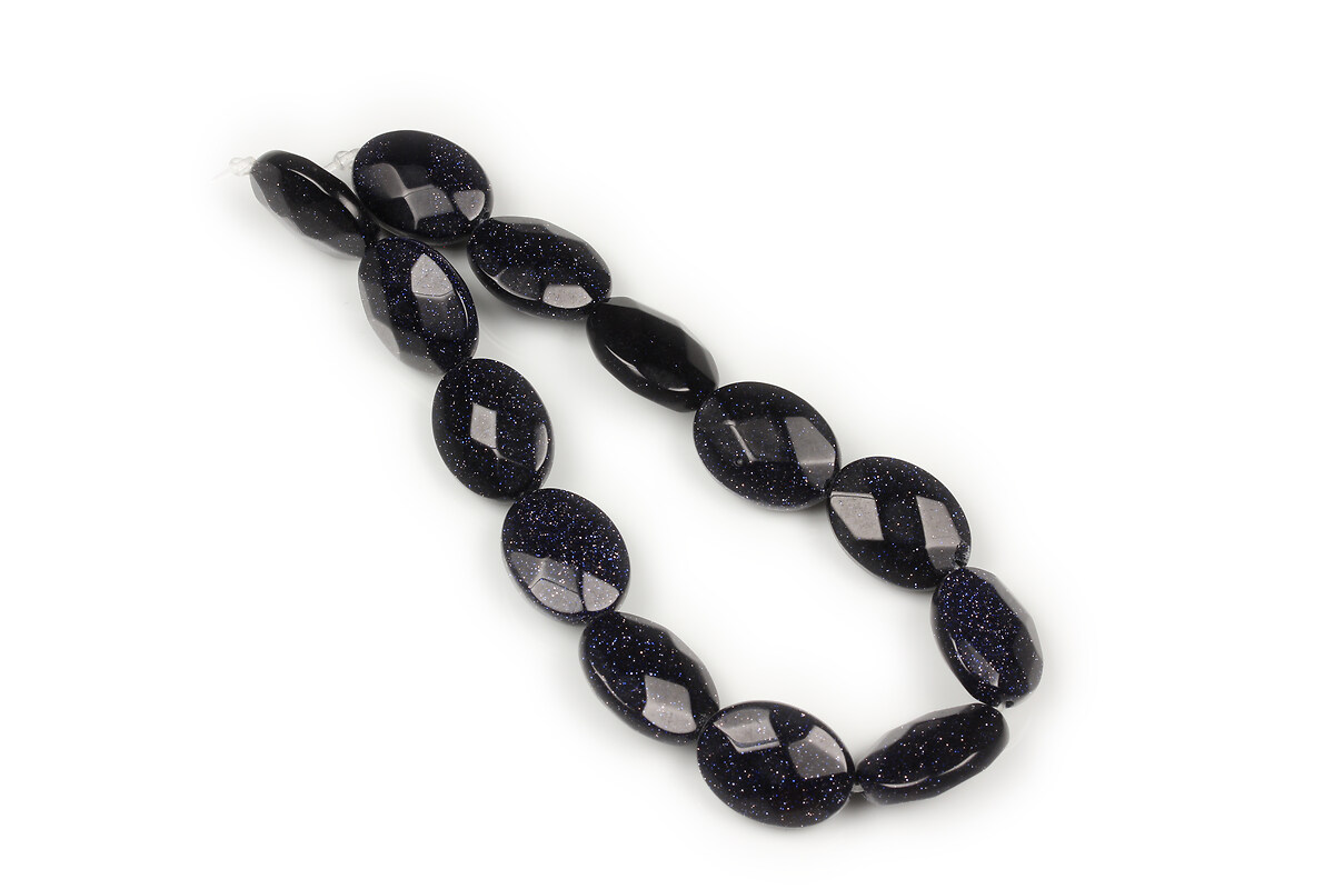 Mărgele scurt blue goldstone oval fatetat 17 × 13 × 6 mm (sirag)