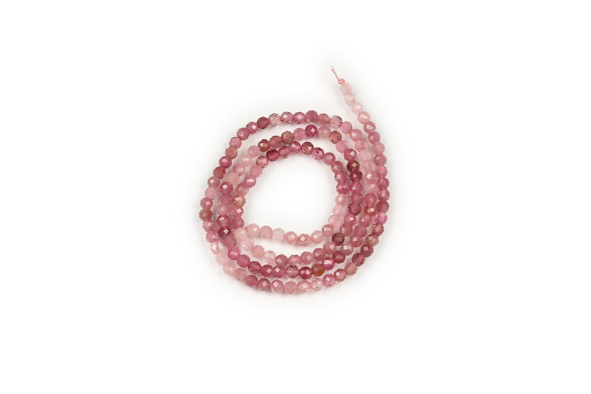 Margele turmalina roz sfere fatetate 3mm (sirag)